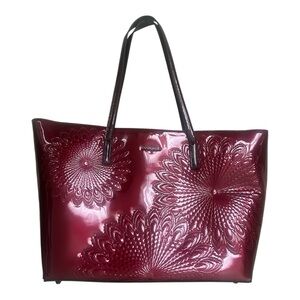 NWOT DESIGUAL  Burgundy Patent embroidered Shopper